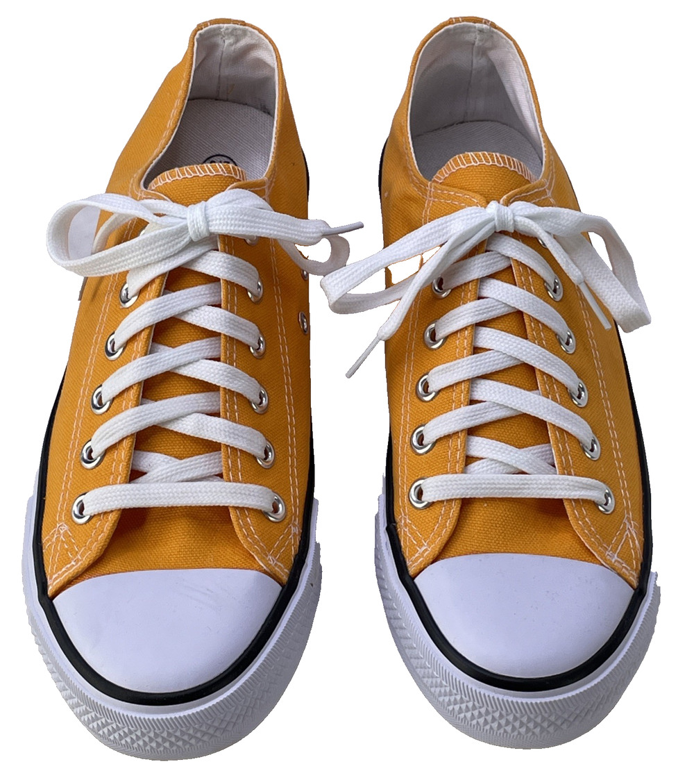 Fashion Mens Low Top Canvas Orange White Black Lace Up Shoe NEW EU 44 / US 11